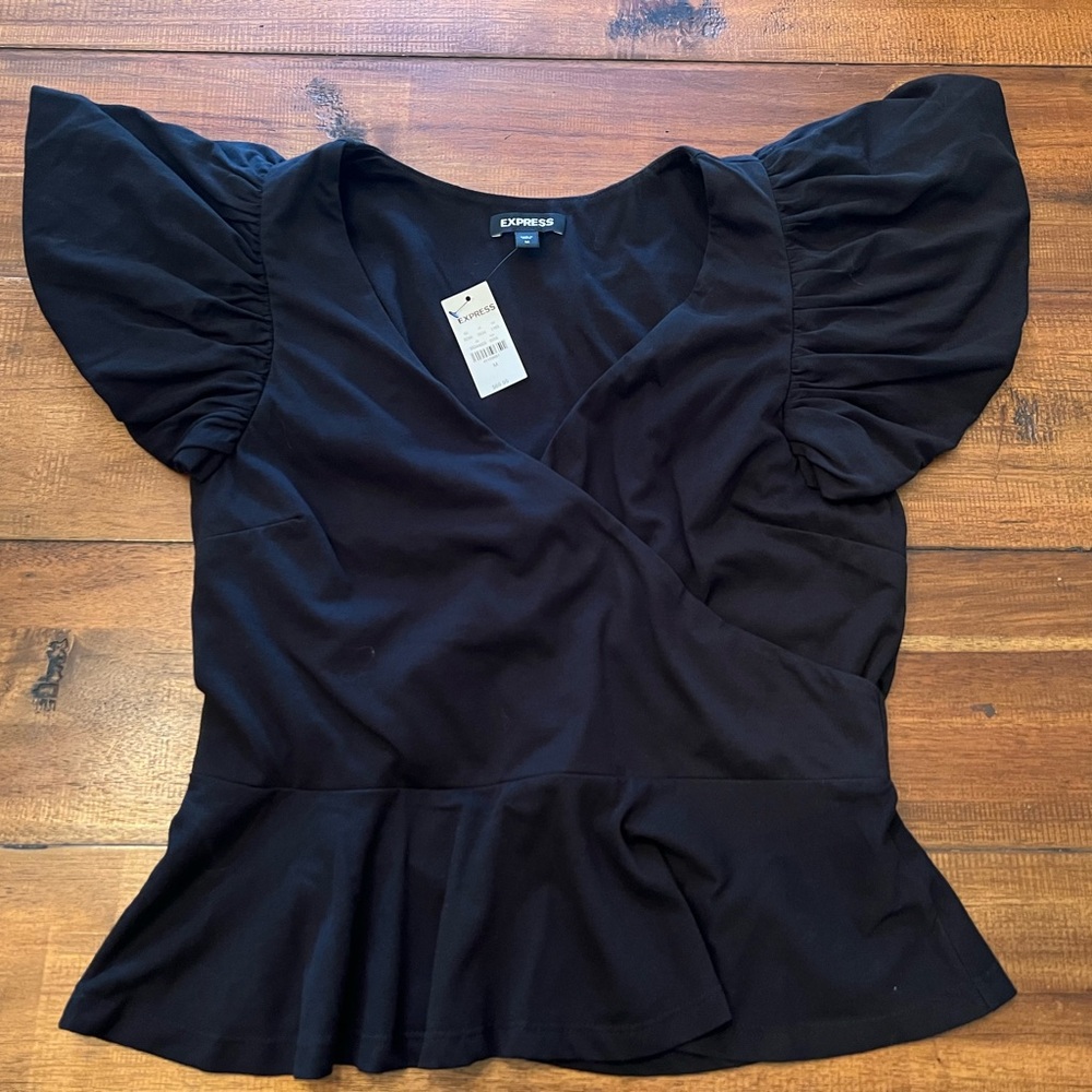 Express Black Puff Sleeve Peplum Top
